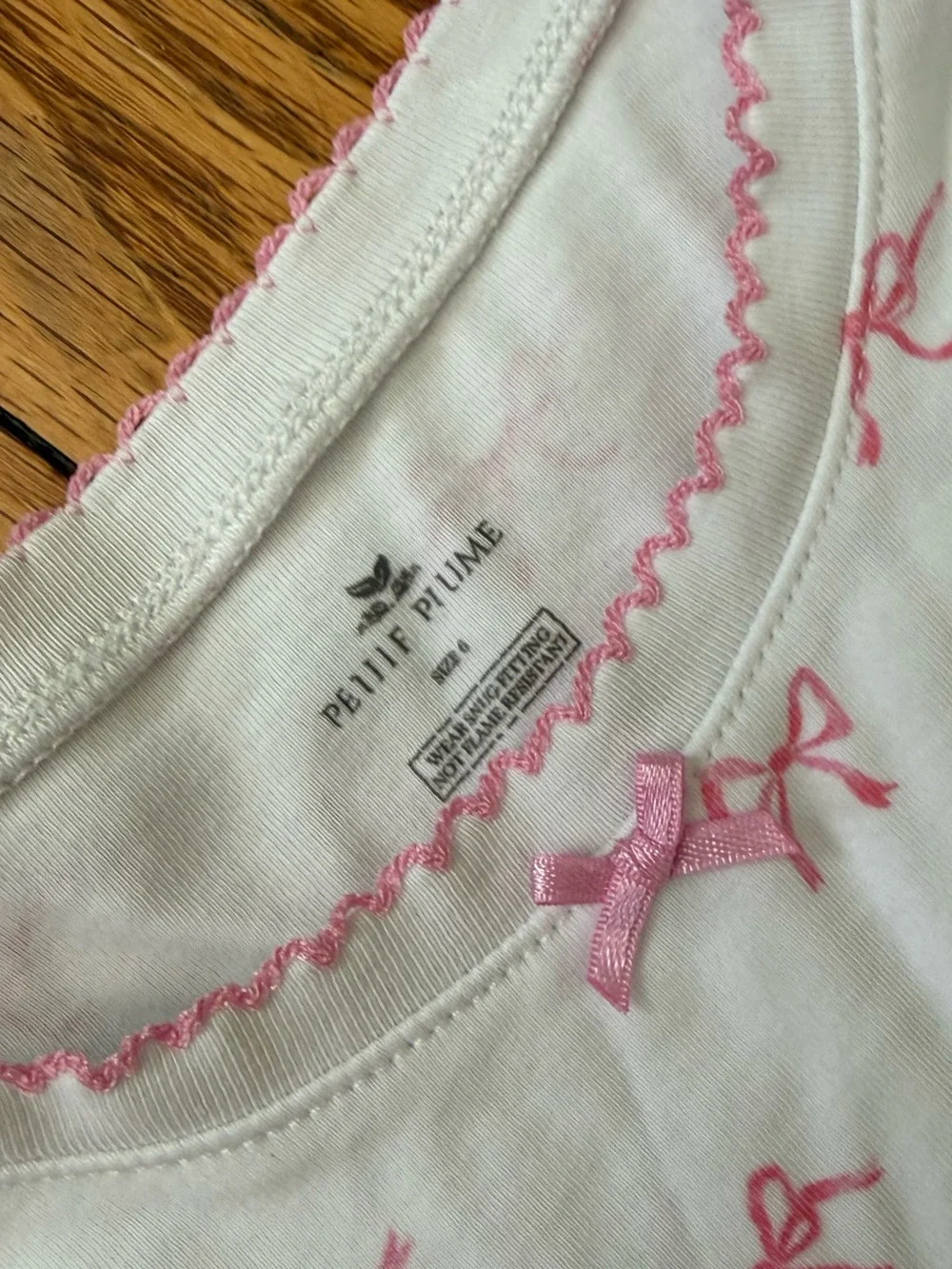 Petite Plume White Pajama Set with Pink Bow Print - Size 6
